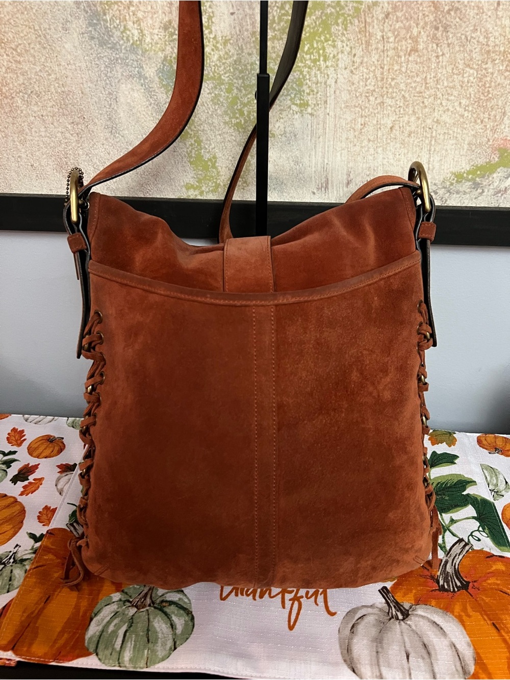 Vintage Coach Authentic Suede Braided Flap Shoulder Bag Rust - Picture 9 of 13